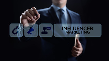 Influencer marketing Social media advertising business concept on screen.