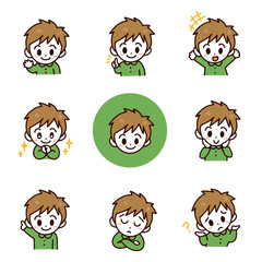 男の子のさまざまな表情　イラストセット