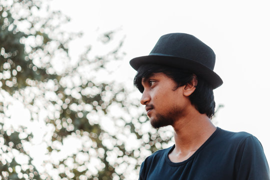 Portrait of an Indian male model wearing hat