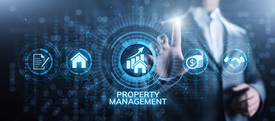 Property management Is the operation, control, and oversight of real estate. Business concept.