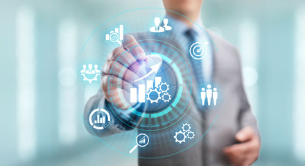 Smart KPI Performance analysis improvement business industrial technology concept.