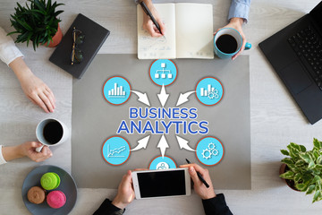 Business Analytics Financial Data Analysis Concept. Peoples working in office.