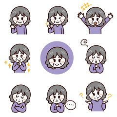 年配女性のさまざまな表情　イラストセット