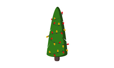 beautiful Christmas tree with a garland of yellow and red lights. traditional symbol of winter holidays. Vector illustration. can be used as a print on clothes, bags, postcards, webs