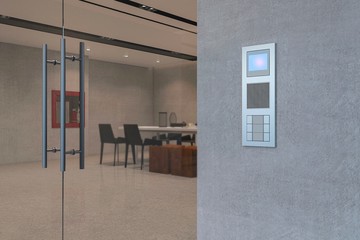 Fingerprints scan machine for access to the door lock systems office. Selective focus.