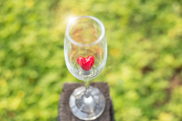 Heart in wine glass for valentine days.