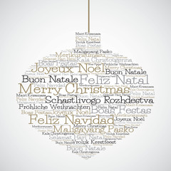 Christmas bauble made from "Merry Christmas" in different languages in vector format.