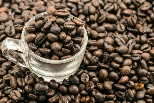 Coffee. Coffee beans. Coffee cup of coffee beans. Toned image.