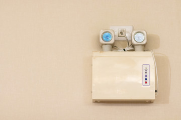 Emergency lights with two lamps.emergency light auto lighting working when power outage by battery.