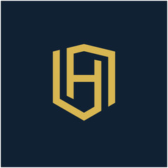 initial Letter H with Shield frame line art element. Shield Line geometry  for Security logo. Logo Icon Template for Web and Business Card, Letter Logo Template on Black Background. - vector