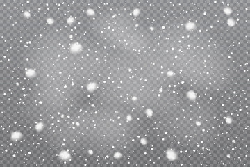 Realistic falling snow on transparent background. Vector illustration.
