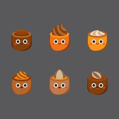 Chocolate cute candies, Flat Character, Vector illustration of different shapes and kinds of chocolate candies. 