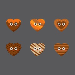Chocolate cute candies, Flat Character, Vector illustration of different shapes and kinds of chocolate candies. 