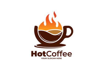hot coffee time logo design vector template