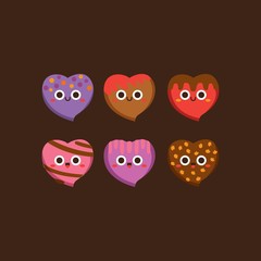 Cute pastel candies Flat Character ,Vector illustration of different shapes and kinds of chocolate candies. 