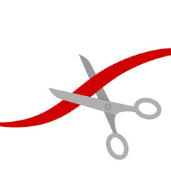 Scissors cut the red ribbon. Isolated. Flat design style. Stock vector illustration