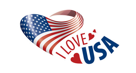 The national flag of the USA and the inscription I love the USA. Vector illustration
