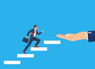 Fototapeta na wymiar Business startup concept. Businessman running the stairs up to be success. vector illustration in flat style