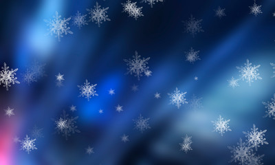Empty dark, winter scene with snowflakes, winter dark background. Abstract snow, blizzard. Abstract light, rays, snow. Winter night.