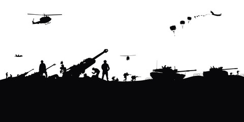 Naklejka na ściany i meble Military vector illustration, Army background, soldiers silhouettes. 