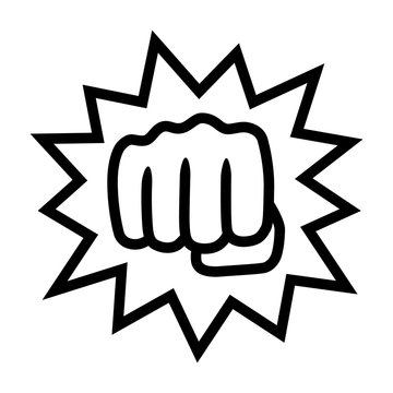 Powerful punch with impact or knockout line art vector icon for fighting apps and websites