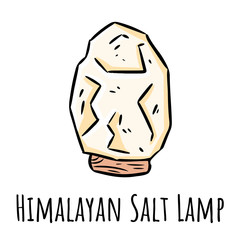 Himalayan white salt lamp doodle. Linear modern indigenous monogram with salt crystal. Relax concept symbol