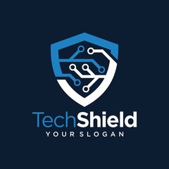 Digital Shield Tech Logo Design Template Stock Vector