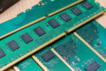 Pack of ddr dimm memory on the table in a service
