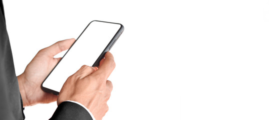 Obraz na płótnie Canvas hand holding smart phone isolated on white