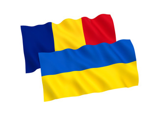 Flags of Ukraine and Romania on a white background