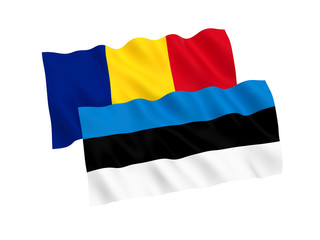 Flags of Estonia and Romania on a white background