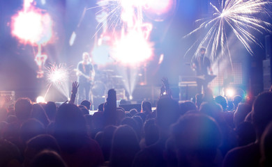 Fireworks and crowd celebrating the New Year