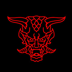 Fototapeta premium Oni mask red solid icon isolated on black background