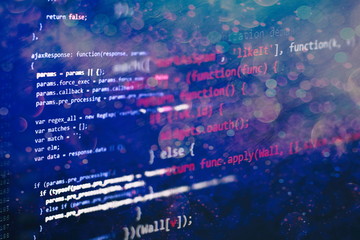 Abstract computer script about big data and blockchain database. Software developer programming...