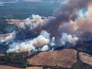 vue aérienne de feux de forêt pendant la sècheresse en France dans le département de l'Indre