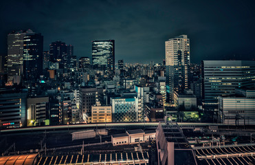 Fototapeta na wymiar Tokyo skyline at night. Shinjuku district with railway station