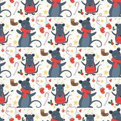 Christmas mouse seamless pattern winter vector.
