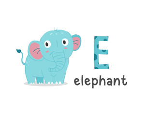 Vector illustration of alphabet letter E and elephant