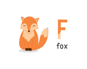 Vector illustration of alphabet letter F and fox