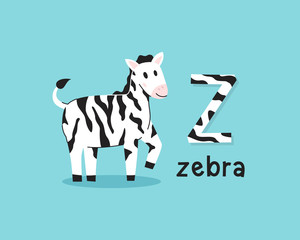 Vector illustration of alphabet letter Z and zebra