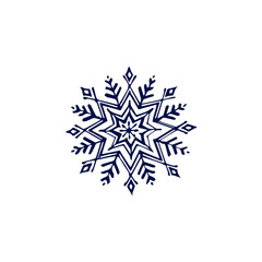 Hand drawn dark blue snowflake isolated on white