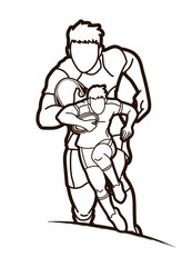 Rugby players action cartoon sport graphic vector