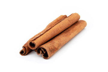 Top view cinnamon sticks isolated on white background.