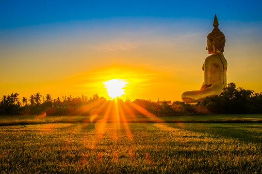 Large golden Buddha statue at Wat Muang, Ang Thong Province, Thailand