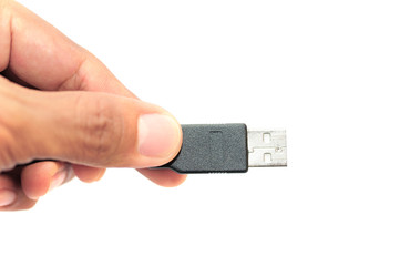 usb flash drive in hand isolated on white background