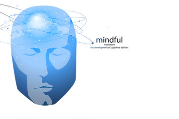 Obraz premium Face of man with mental activity brain and consciousness, with the cosmos as a brain.