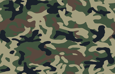 Fototapeta premium Camouflage green khaki pattern background, camo seamless vector illustration. Classic military clothing style. 