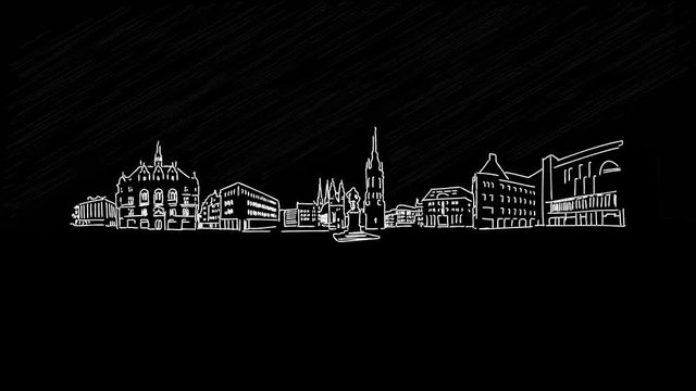 Halle Saale Market Square chalk drawing on blackboard