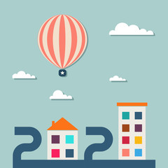 2020 Real Estate Market WIth Colorful Houses, Clouds