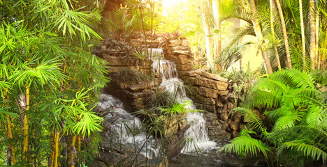 Waterfall in tropical garden